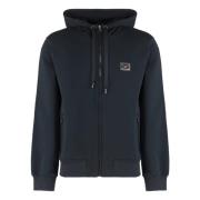 Dolce & Gabbana Bomull Zip Hoodie med Ribbkant Blue, Herr