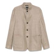 Ermenegildo Zegna Lyxig Cashmere Silk Linne Jacka Beige, Herr