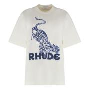 Rhude Bomull T-shirt med Fronttryck White, Dam