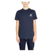 Aquascutum Blå Bomull T-shirt Rund Hals Korta ärmar Blue, Herr