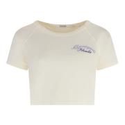 Rhude Logo Bomull Crop Top Ribbad Halsringning Beige, Dam