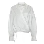 Essentiel Antwerp Wrap Blus med V-ringning och spetskrage White, Dam