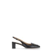 Tod's Svart läder slingback med metall detalj Black, Dam