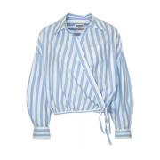 Essentiel Antwerp Randig Wrap Blus med V-ringning Blue, Dam