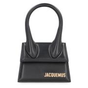 Jacquemus Elegant Läderhandväska med Avtagbar Rem Black, Dam