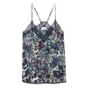 Zadig & Voltaire Blå Top med Fransk Spetsbroderi Multicolor, Dam