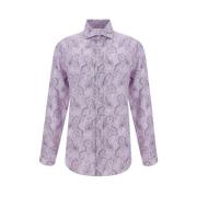 Brunello Cucinelli Paisley Långärmad Linneskjorta Purple, Herr