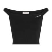 Calvin Klein Jeans Svart Ärmlös Båthals Topp Black, Dam