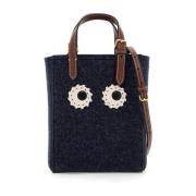 Anya Hindmarch Mini Filt Toteväska med Ögon Design Blue, Dam