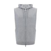 Brunello Cucinelli Zip-Up Hoodie Style Vest Gray, Herr