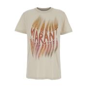 Isabel Marant Étoile Vit Crewneck T-shirt med Logotyptryck Beige, Dam