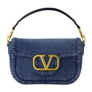 Valentino Garavani Blå VLogo Denim Axelväska Blue, Dam