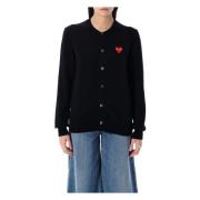 Comme des Garçons Svart Ull Hjärta Patch Kofta Black, Dam