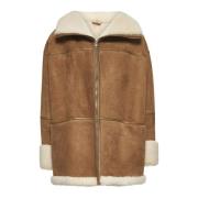 TotêMe Shearling Oversized Beige Coat Brown, Dam