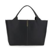 Tod's Svart läder Shopper väska med metall logobar Black, Dam