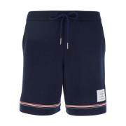 Thom Browne Blå elastisk midja dragsko shorts med RWB randig detalj Bl...