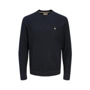 Jack & Jones Blå Navy Stickad Rund Hals Pullover Blue, Herr