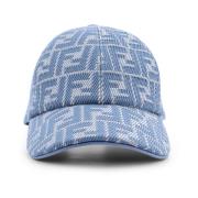 Fendi Jacquard FF canvas Baseball keps med läder Blue, Dam