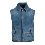 Givenchy Denim Ärmlös Väst med Tryckknappar Blue, Herr