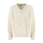 PANICALE Elegant Sequin V-Neck Sweater White, Dam