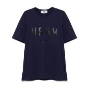 MSGM Blå Bomullst-shirt med Logotyptryck Blue, Herr