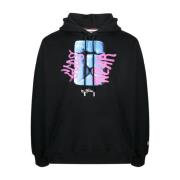 GCDS Svart Graffiti Löst Hoodie Black, Herr