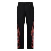 VISION OF SUPER Flames Svart/Röd Jeans med Tribal Print Black, Herr