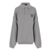 WE11DONE Grå Bomull Logo Sweatshirt Polo Krage Gray, Herr