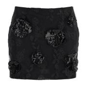 ROTATE Birger Christensen Floral Mesh Mini Skirt Black, Dam