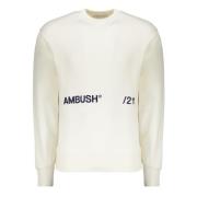 AMBUSH Broderad bomullssweatshirt med ribbade kanter Beige, Herr