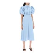 ROTATE Birger Christensen Satin Balloon Sleeve Midi Dress Blue, Dam