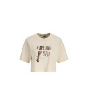 Fila Beige Cropped Bomull T-shirt Beige, Dam