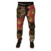 Dolce & Gabbana Multifärgad Patchwork Byxor med Logo Multicolor, Herr