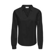 JACQUELINE de YONG Svart Bomull V-ringad Blus Black, Dam