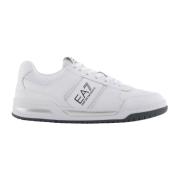 Emporio Armani EA7 Vita lädersneakers med blanka insatser White, Herr