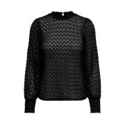 JACQUELINE de YONG Svart Spets Mock Neck Blus Black, Dam