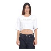 Just Cavalli Vit Logodekorerad Crop T-shirt White, Dam