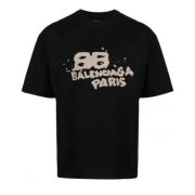 Balenciaga Tryckt Logotyp T-shirt i Svart Black, Herr