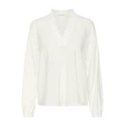 Kaffe Feminin Blus med Volangdetalj White, Dam