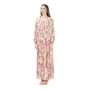 Max Mara Elegant Ivory Floral Pleated Long Dress Multicolor, Dam