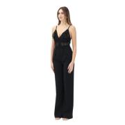 Elisabetta Franchi Svart Elegant Jumpsuit med Spetsbroderi Black, Dam