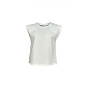 Molly Bracken Pärldekorerad Rund Hals Bomull T-shirt White, Dam