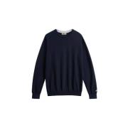 Woolrich Bomull Crewneck Jersey Logo Sweater Blue, Herr