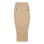 Balmain Midi kjol i en enfärgad ribbstickad Beige, Dam