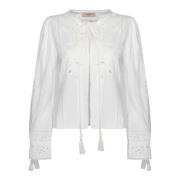 Twinset Vit Bomull Linne Skjorta med Pintuck Broderi White, Dam