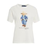 Polo Ralph Lauren Vit T-shirt med snygg tryck White, Dam