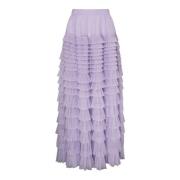 Twinset Lila Tulle Långkjol med Volanger Purple, Dam