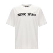 Moschino Vit T-shirt med Upside Down Logo White, Herr