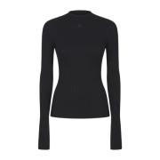 Courrèges Svart Ribb Mockneck Tröja Black, Dam