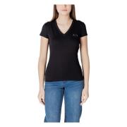 Armani Exchange Svart V-ringad Bomull T-shirt Black, Dam